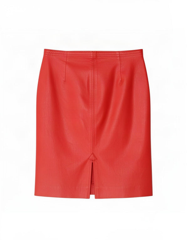 Saia de couro feminina vintage grande W32 vermelha