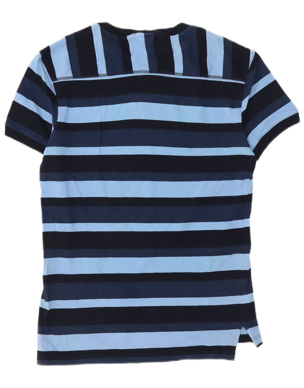 Camiseta masculina Sisley Top pequeno algodão listrado azul