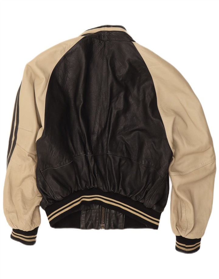 Jaqueta de couro masculina vintage UK 38 pele de cordeiro colorblock preta média