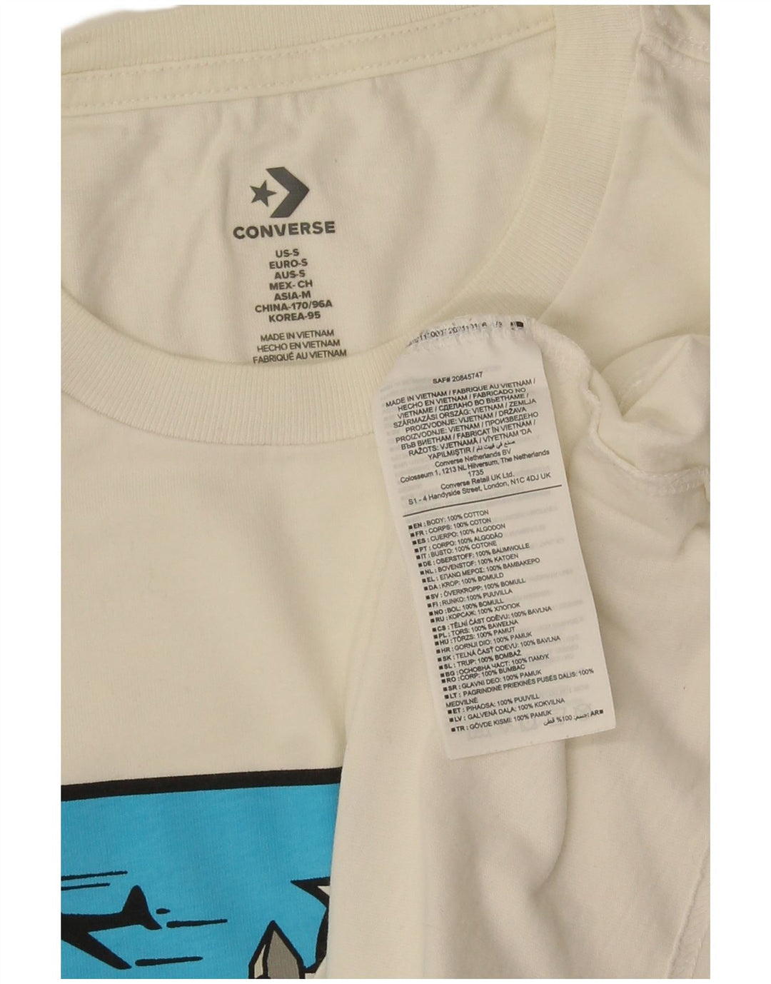 Converse Mens Graphic T-Shirt Top Pequeno Algodão Branco