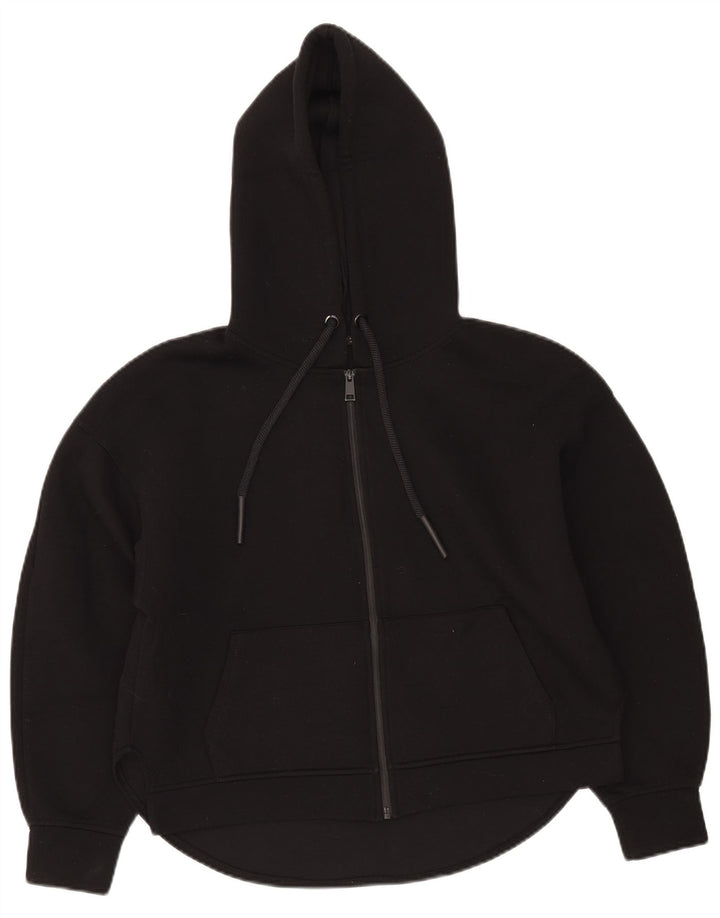 Suéter feminino Zara com capuz e zíper grande Reino Unido 10 pequeno poliéster preto