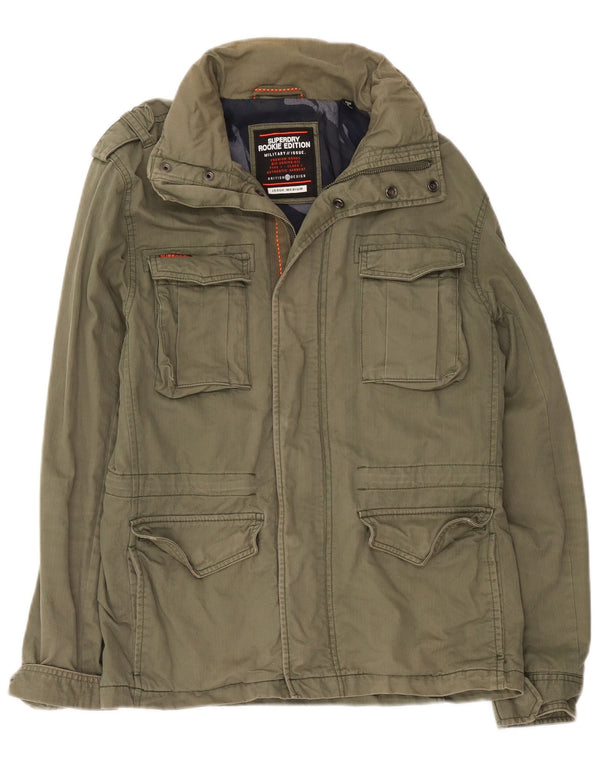 Jaqueta militar com capuz masculina Superdry UK 38 algodão cáqui médio