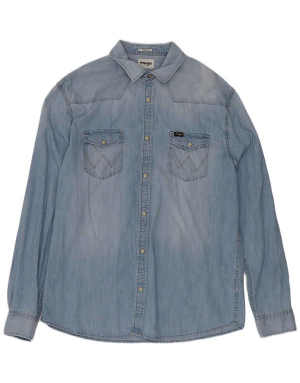Camisa Wrangler masculina regular fit jeans grande algodão azul