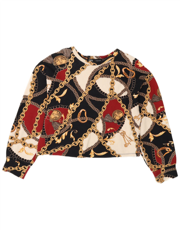 Zara Womens Crop Graphic Moletom Jumper Reino Unido 10 Pequeno Multicolorido
