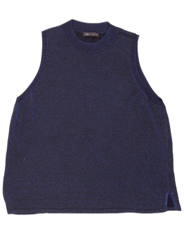 Regata feminina Marks & Spencer com colete UK 24 4XL viscose manchada azul