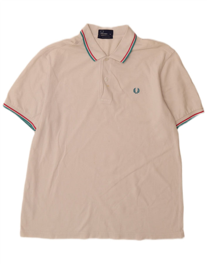 Camisa polo masculina Fred Perry XL algodão listrado branco