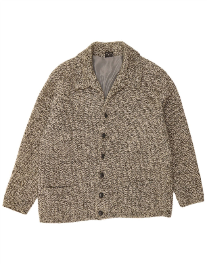 Suéter cardigã masculino vintage médio cinza manchado