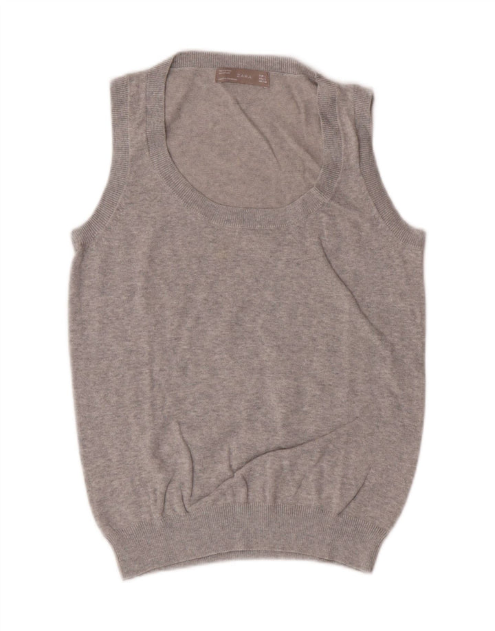 ZARA Womens Vest Tank Top UK 14 Large Grey Cotton Vintage Zara and Second-Hand Zara from Messina Hembry 