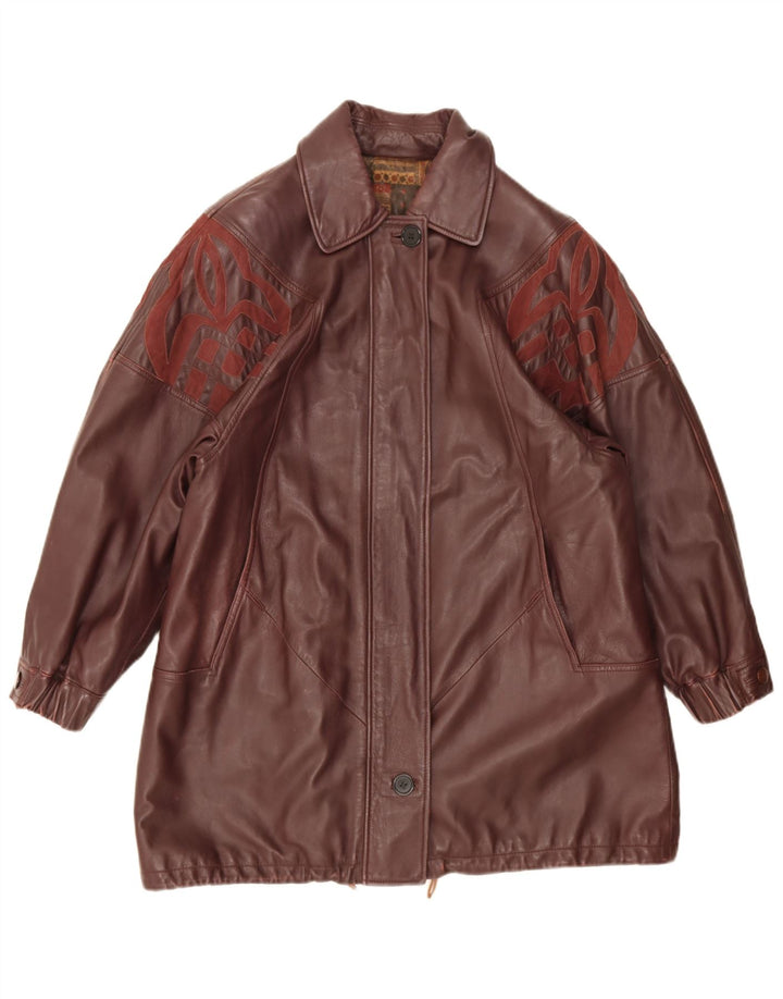Casaco de couro vintage feminino solto IT 44 couro médio Borgonha