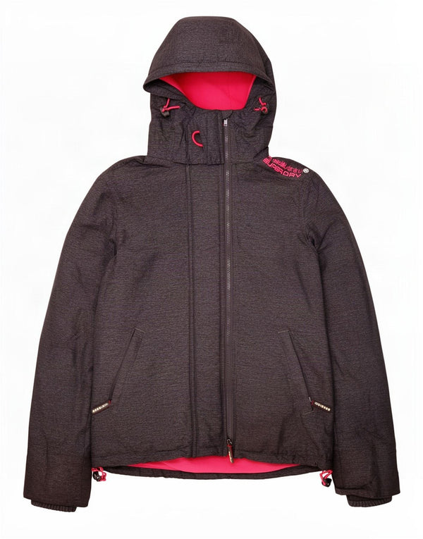 Superdry Womens Windcheater Hooded Windbreaker Jacket UK 14 Medium Grey