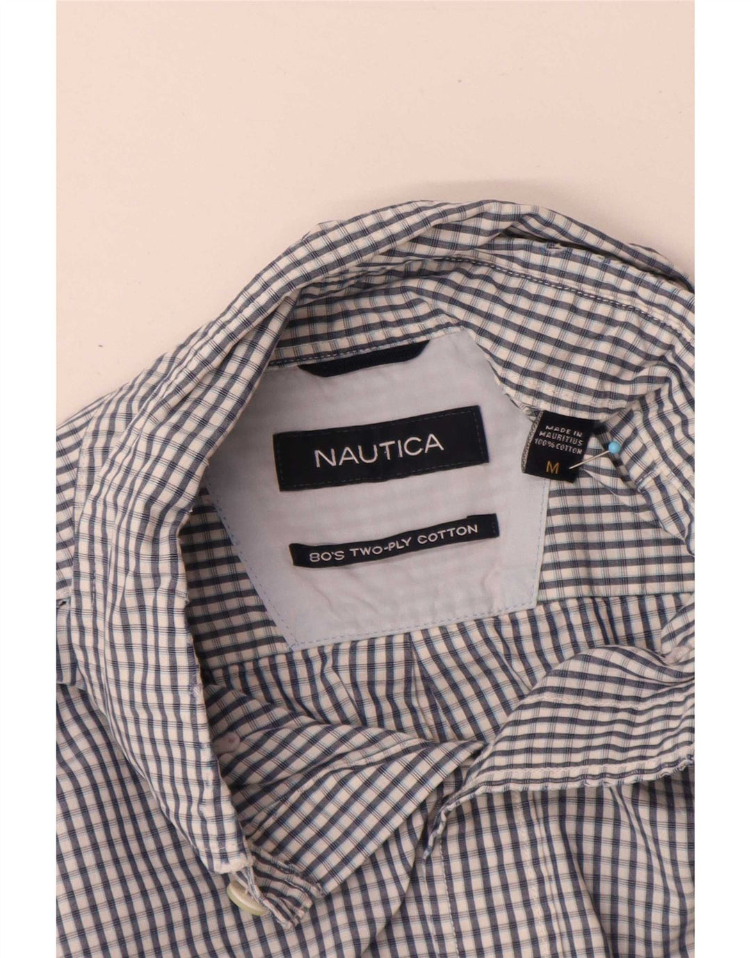 Camisa masculina Nautica de algodão guingão azul médio