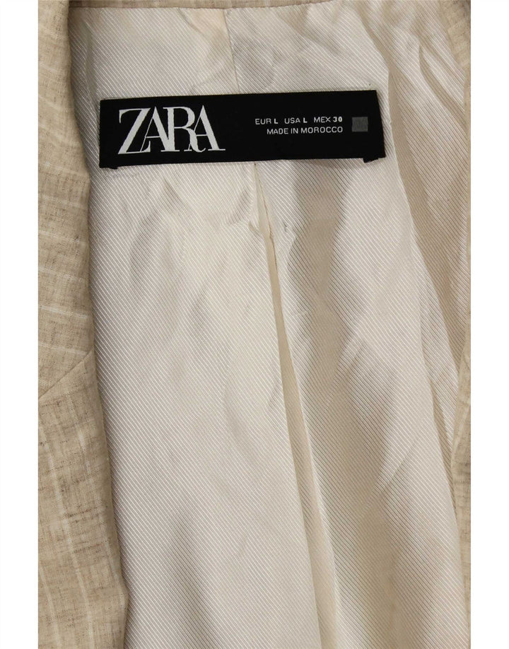 Jaqueta Zara Womens Open Blazer UK 16 Grande Bege Listrado