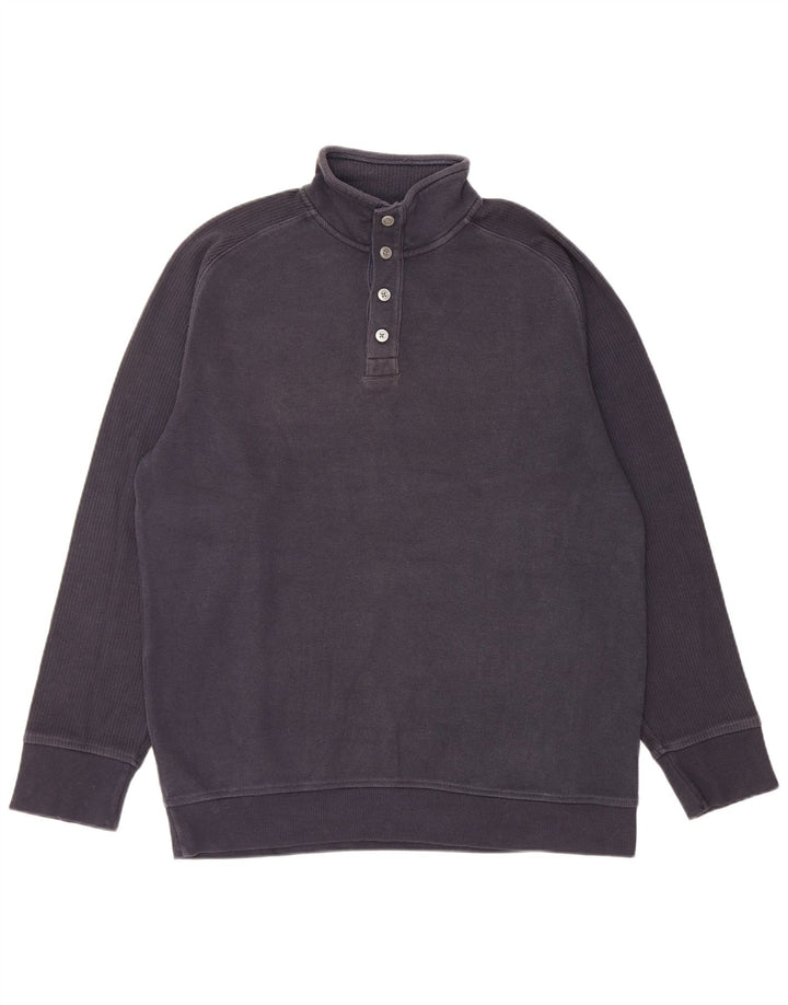 Suéter masculino Marks & Spencer com gola redonda e botão azul marinho médio
