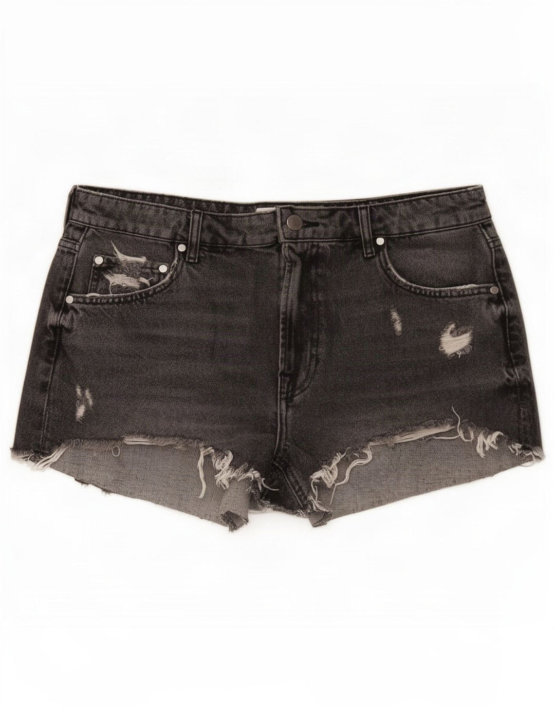 Zara Shorts jeans feminino desgastado UE 42 grande W32 algodão cinza
