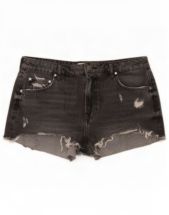 Zara Shorts jeans feminino desgastado UE 42 grande W32 algodão cinza