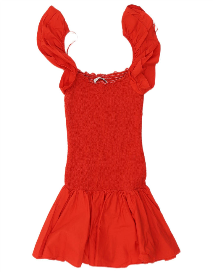 Vestido feminino Zara com ombro de fora UK 10 pequeno algodão vermelho
