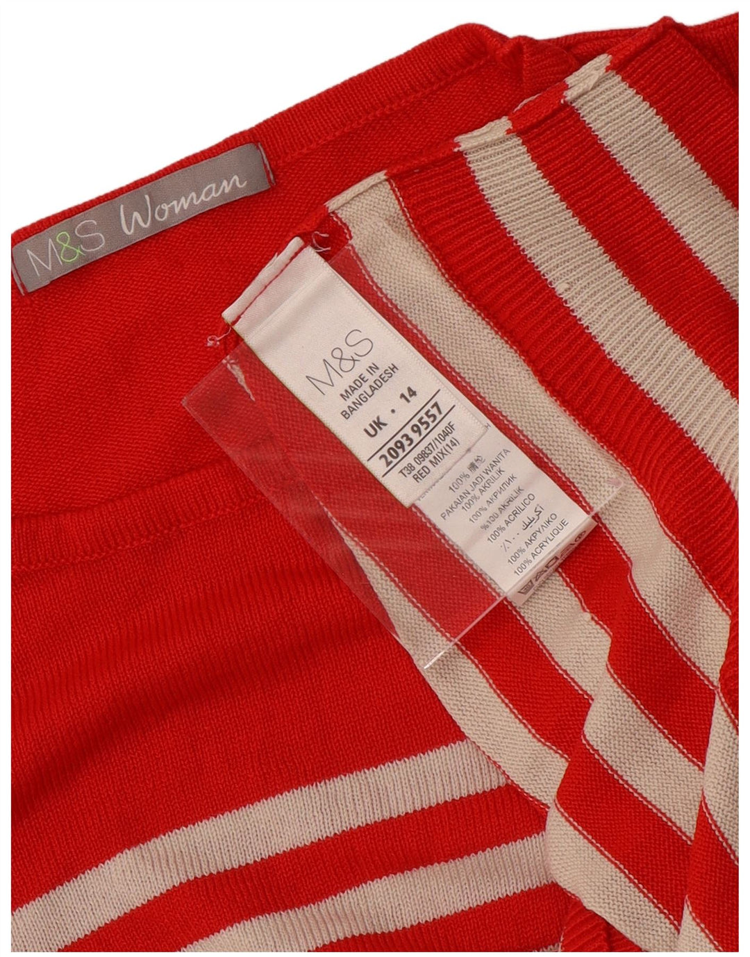Suéter feminino Marks & Spencer com gola redonda UK 14 listrado vermelho médio