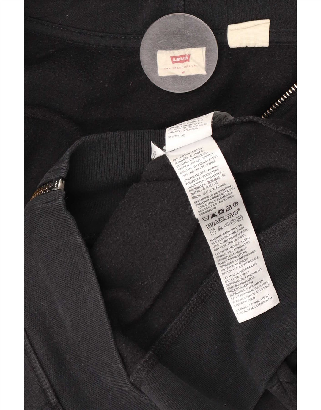 Suéter masculino Levi's com capuz e zíper médio preto algodão