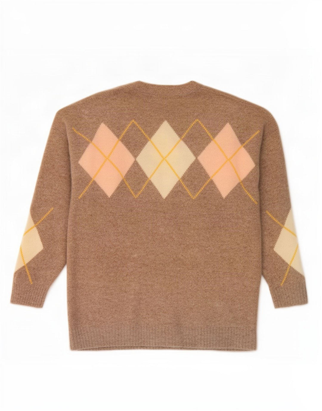 Suéter cardigã feminino Gazelle Reino Unido 14 Médio Bege Argyle/Diamante Lambswool