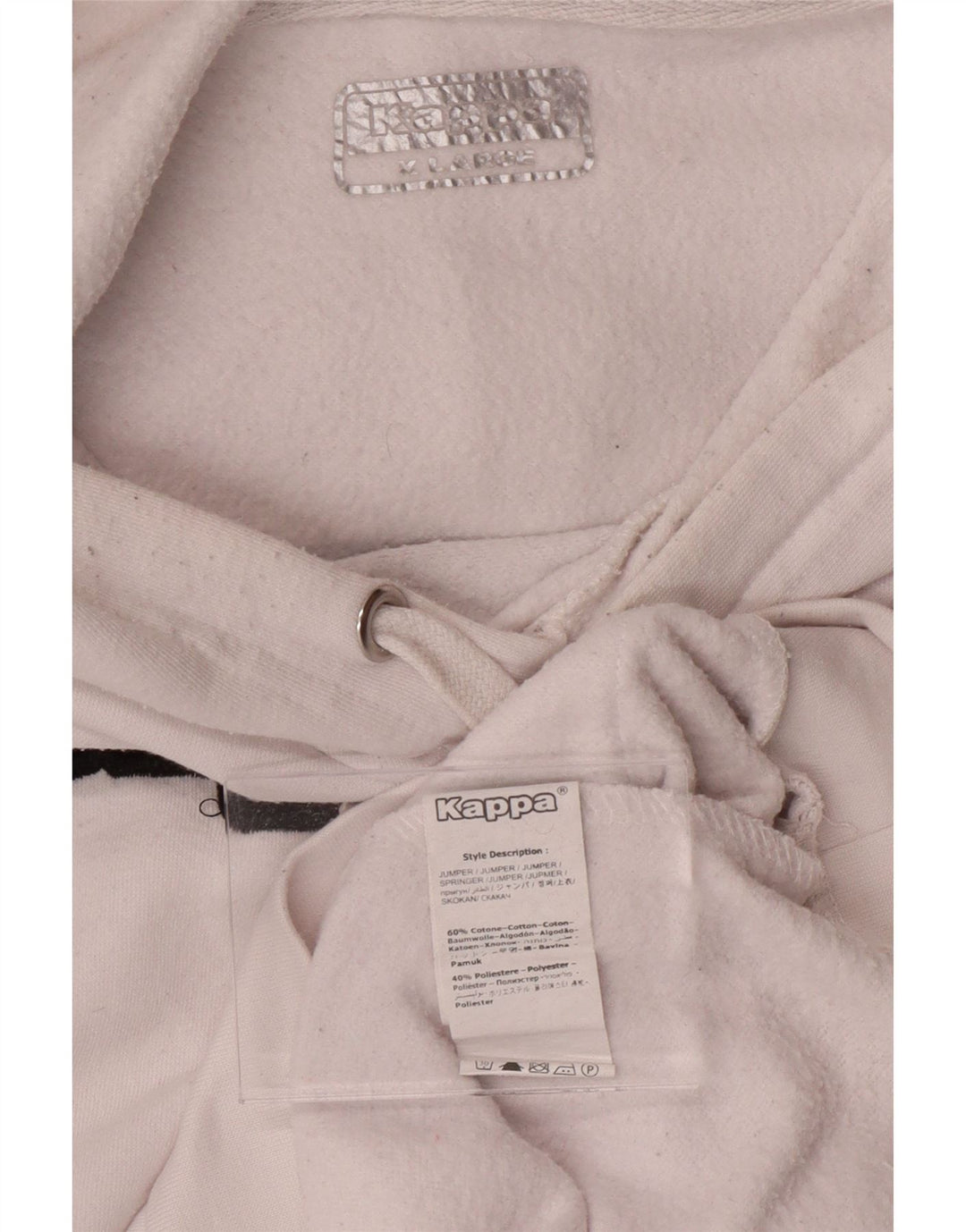 KAPPA Mens Graphic Hoodie Jumper XL White Cotton Vintage Kappa and Second-Hand Kappa from Messina Hembry 