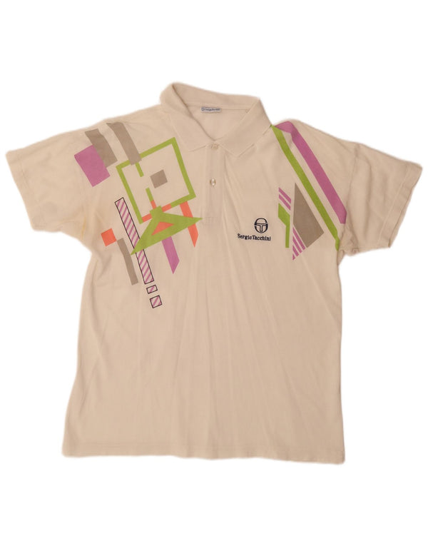 SERGIO TACCHINI Camisa polo masculina EU 50 médio off white algodão geométrico