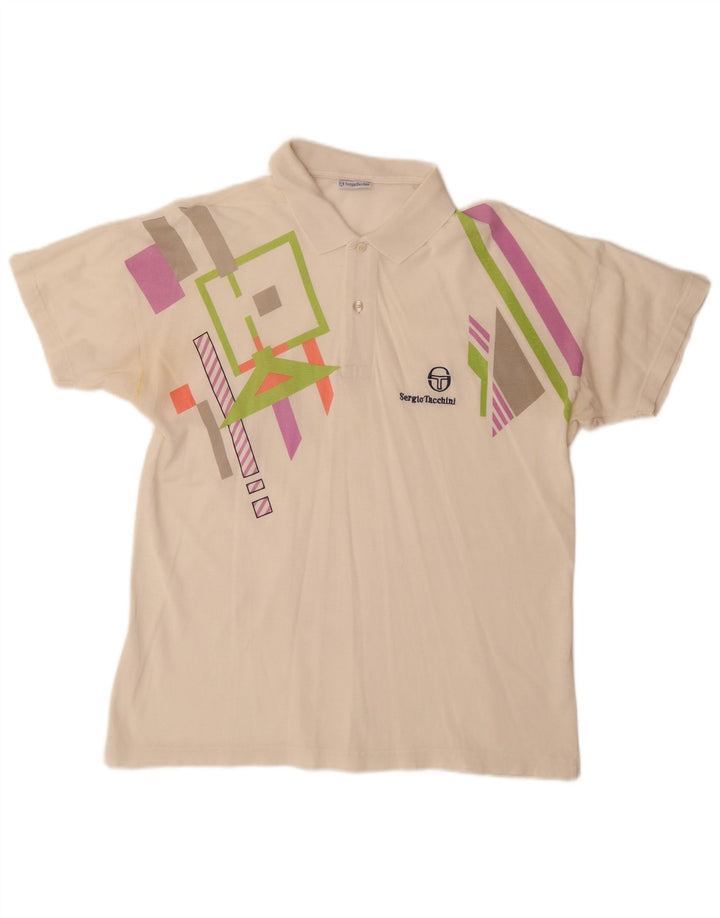SERGIO TACCHINI Camisa polo masculina EU 50 médio off white algodão geométrico