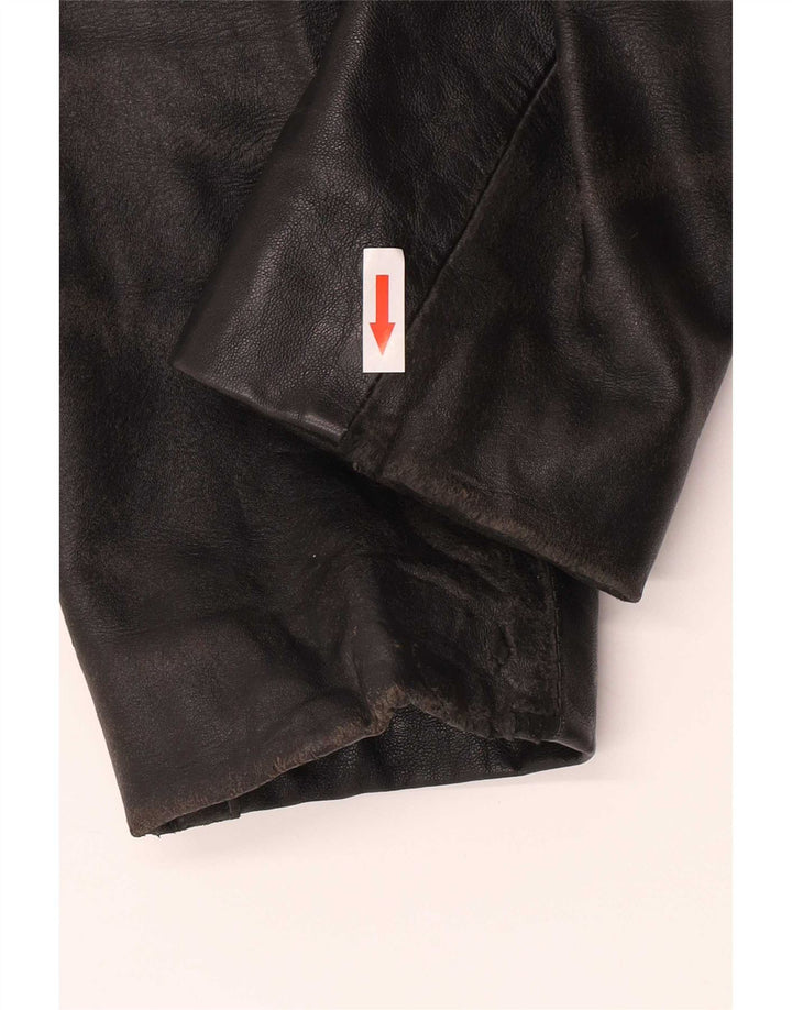 Jaqueta blazer feminina vintage de couro com 3 botões Reino Unido 12 médio preto