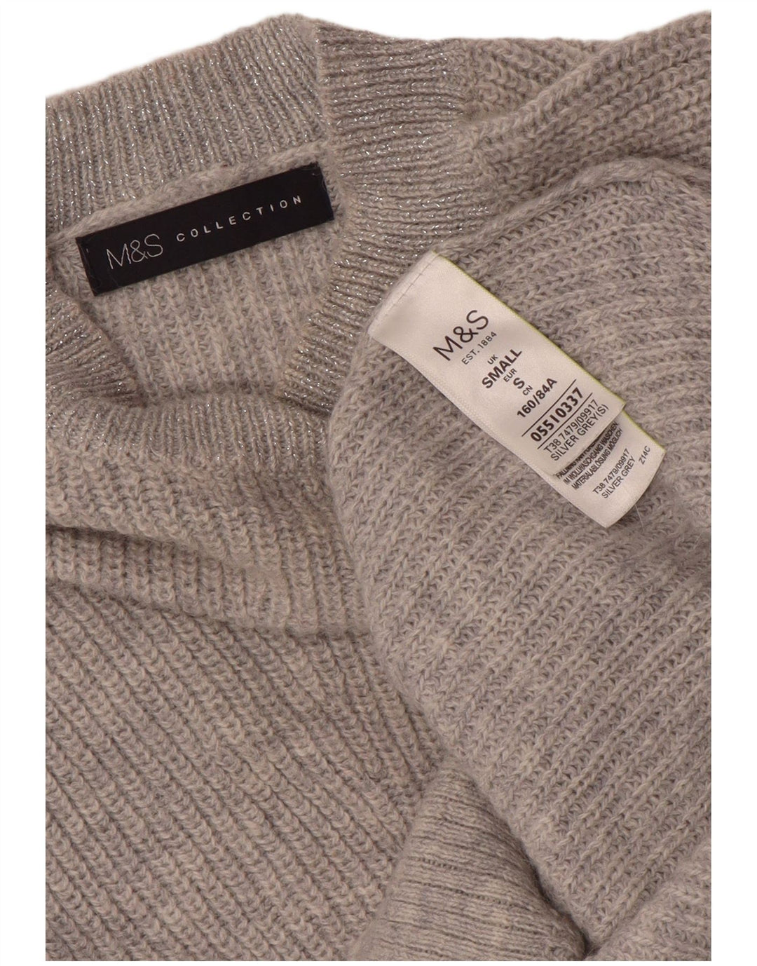 Marks & Spencer Suéter feminino oversized com gola redonda Reino Unido 10 pequeno cinza
