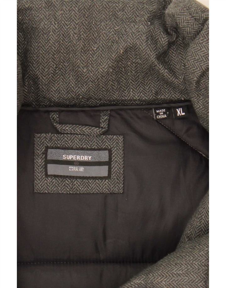 Jaqueta acolchoada masculina Superdry UK 42 XL poliéster espinha de peixe cinza