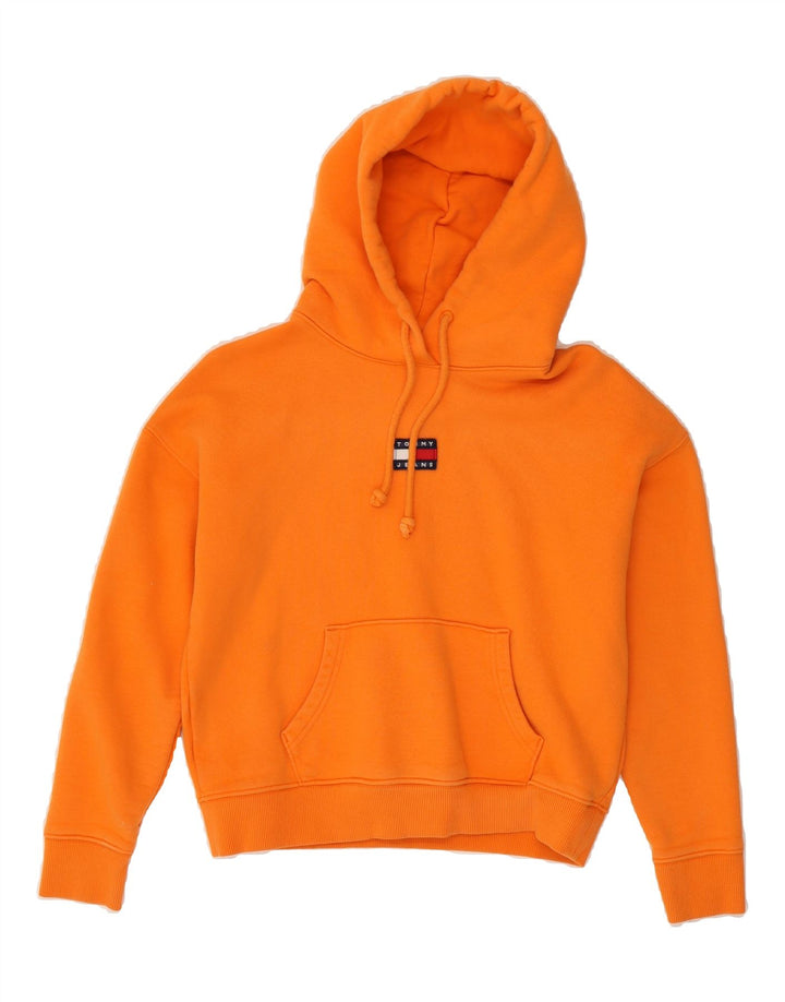 TOMMY HILFIGER Womens Crop Oversized Hoodie Jumper UK 6 XS Orange Cotton Vintage Tommy Hilfiger and Second-Hand Tommy Hilfiger from Messina Hembry 