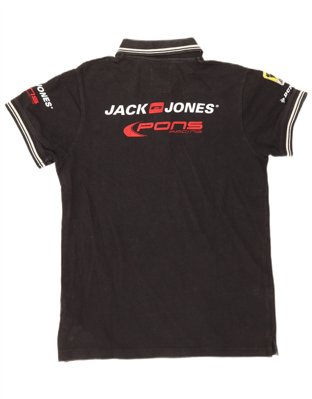 Camisa polo masculina Jack & Jones com estampa gráfica pequena de algodão preto