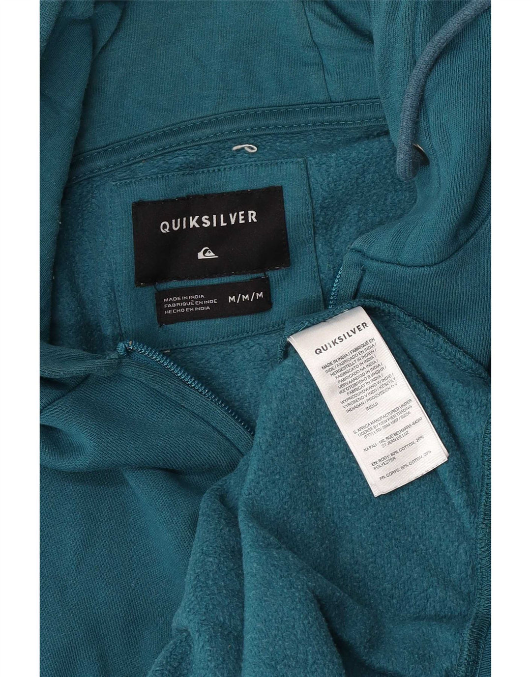 Suéter masculino Quiksilver com capuz e zíper gráfico médio algodão azul