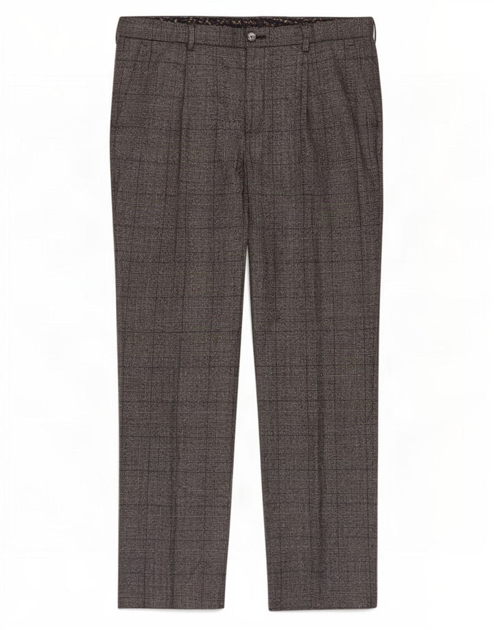 Calça masculina de terno regular Marks & Spencer W36 L33 poliéster xadrez cinza