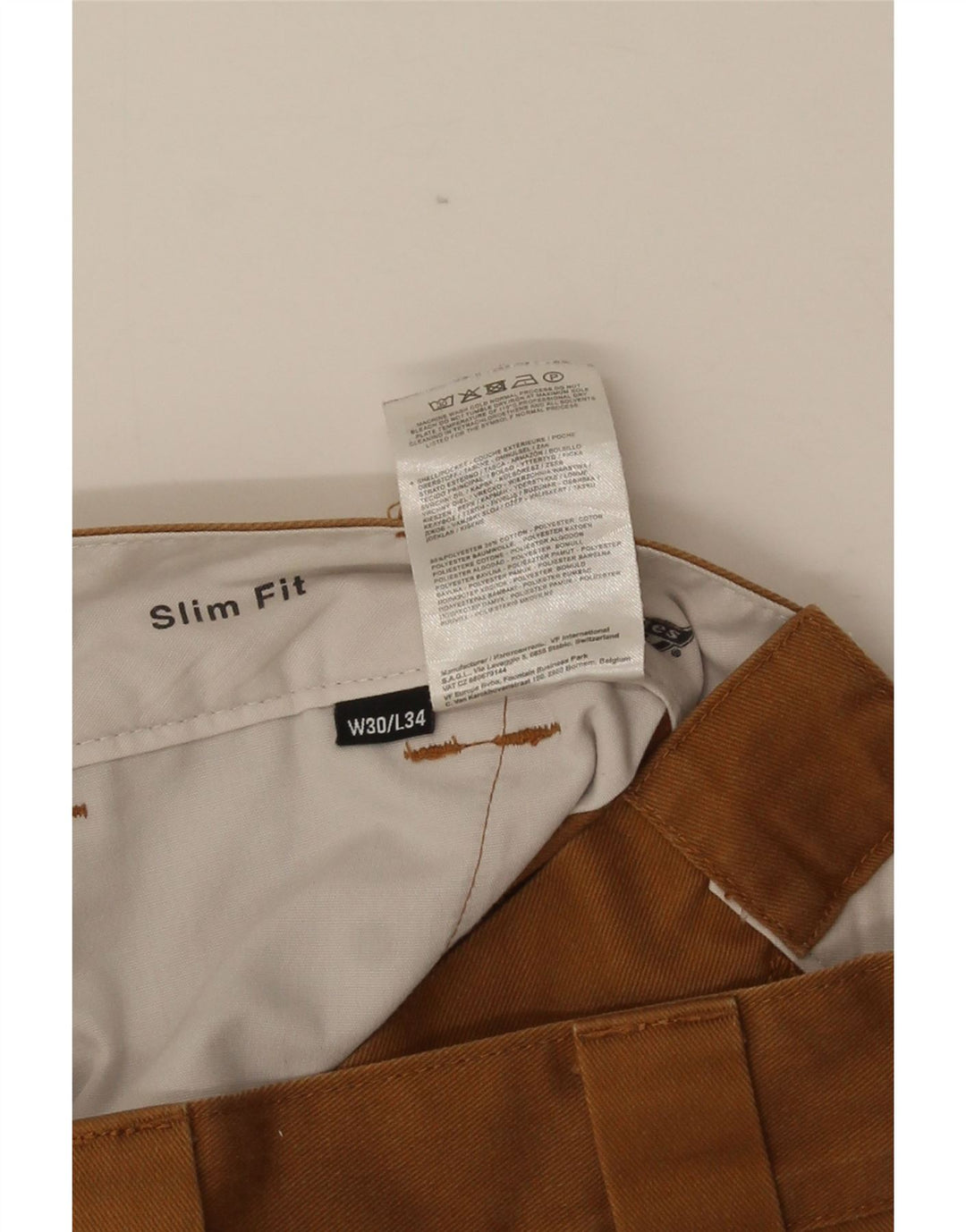 Calças Dickies Mens Slim Fit Chino W32 L32 Marrom Poliéster
