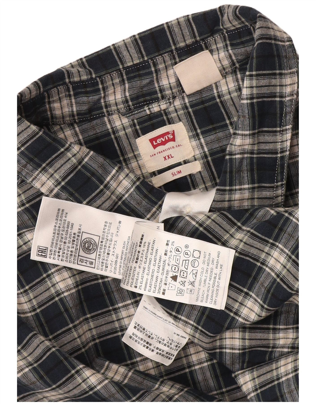 Camisa masculina Slim Levi's 2XL algodão xadrez azul marinho