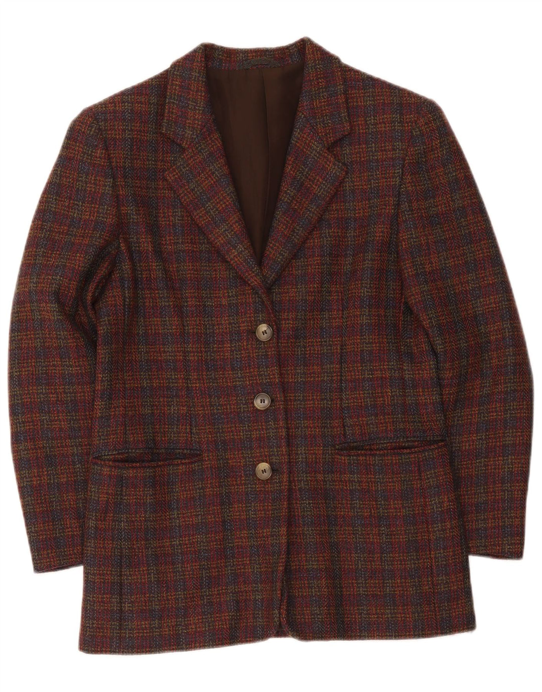 Jaqueta blazer oversized feminina vintage com 3 botões Reino Unido 10 pequena verificação borgonha
