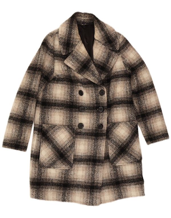 Casaco feminino Marks & Spencer com peito duplo Reino Unido 14 grande xadrez bege