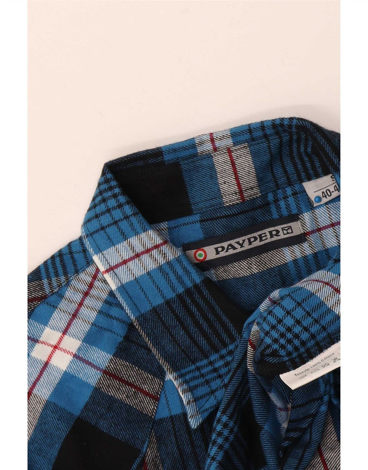 Camisa masculina de flanela de ajuste regular Payper, algodão xadrez azul pequeno