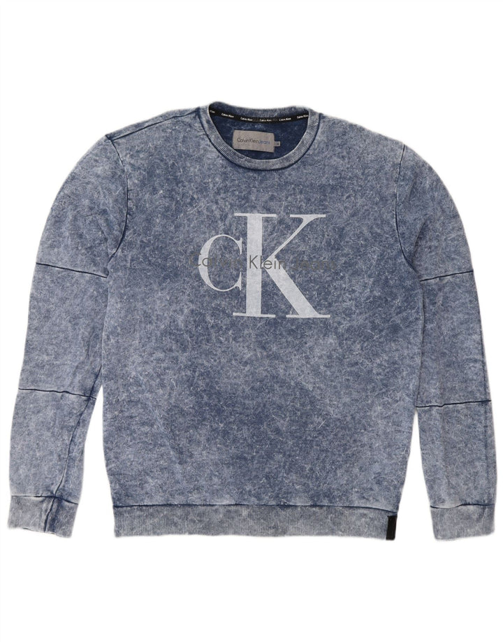 Calvin Klein Jeans Masculino moletom gráfico jumper médio azul algodão