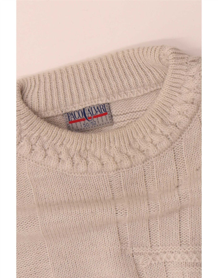 Suéter masculino Paco Calvari com gola redonda IT 50/52 médio branco geométrico