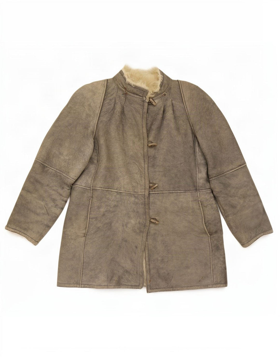 Jaqueta feminina vintage de shearling IT 46 grande cinza