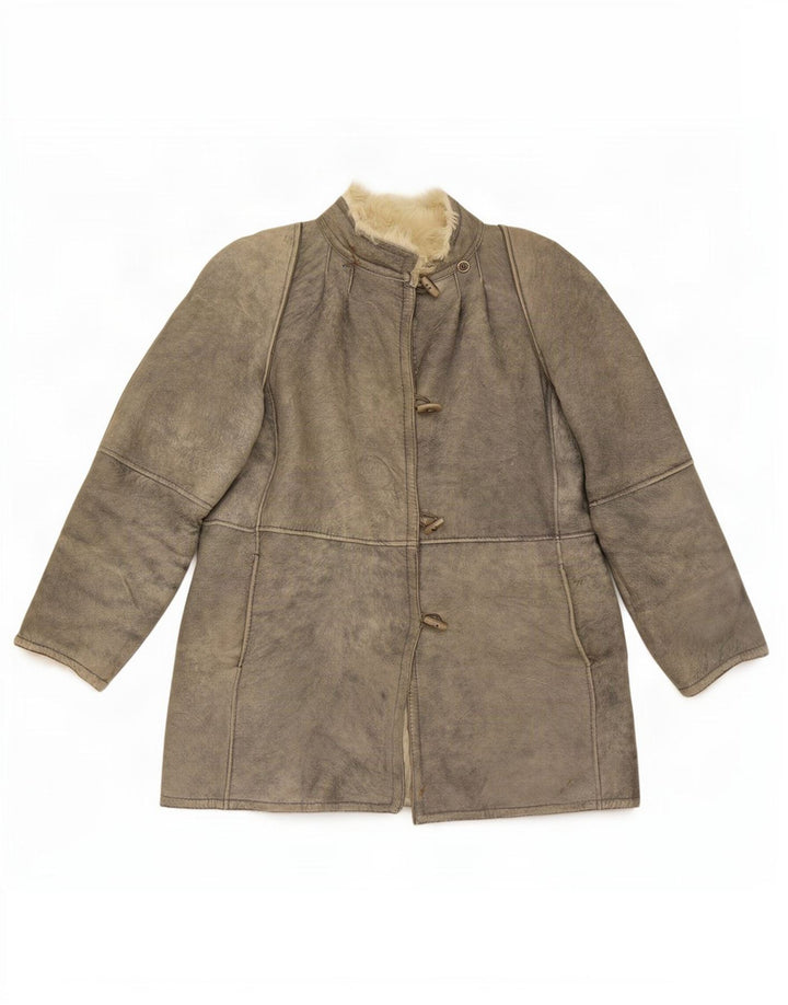 Jaqueta feminina vintage de shearling IT 46 grande cinza