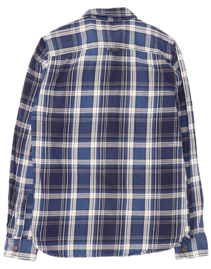 Camisa masculina de flanela SUPERDRY pequeno algodão xadrez azul