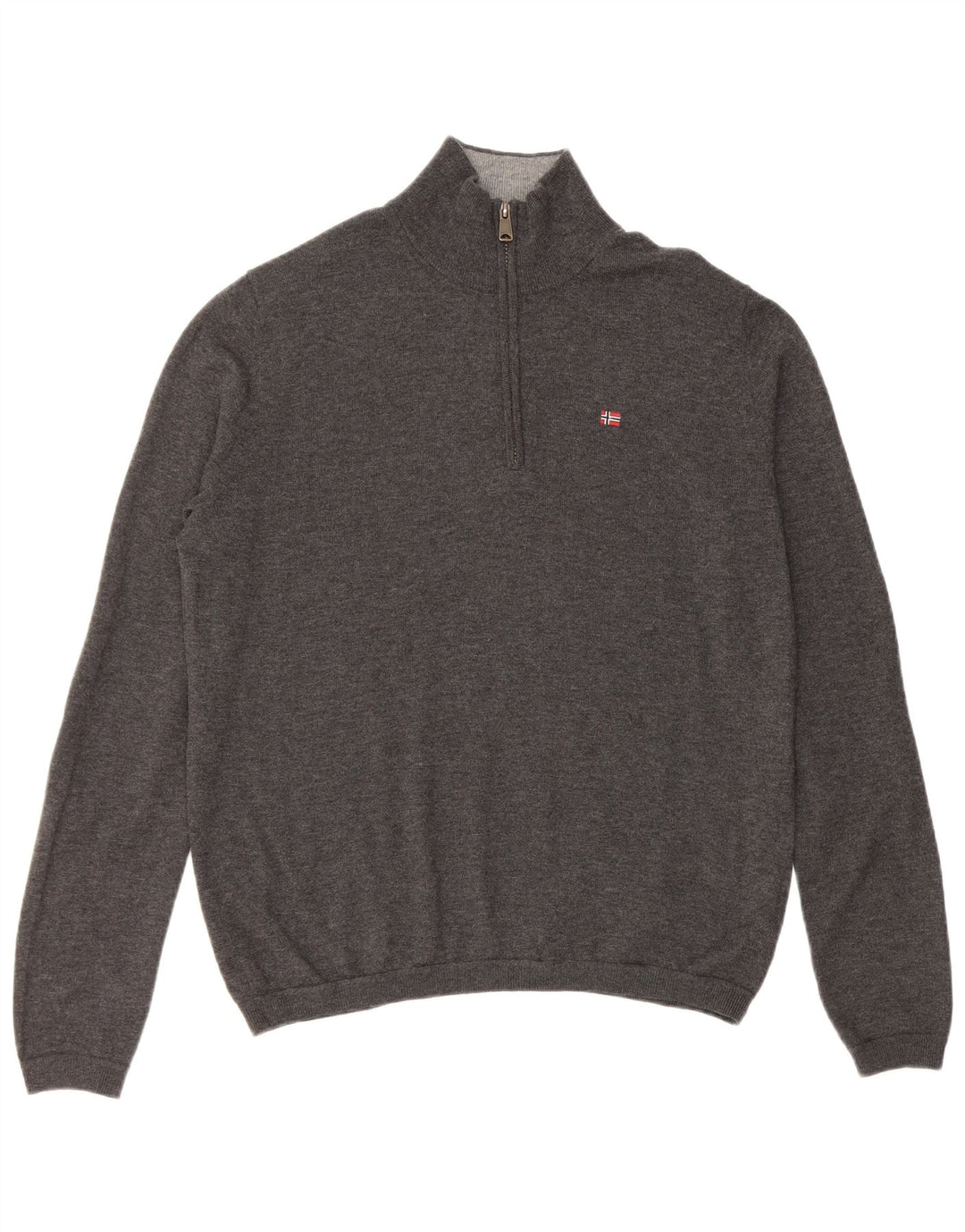 Suéter masculino NAPAPIJRI com zíper geográfico e gola em lã Merino cinza médio