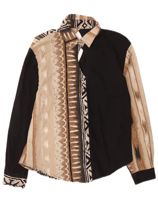 Blusa feminina vintage UK 14 grande geométrica preta