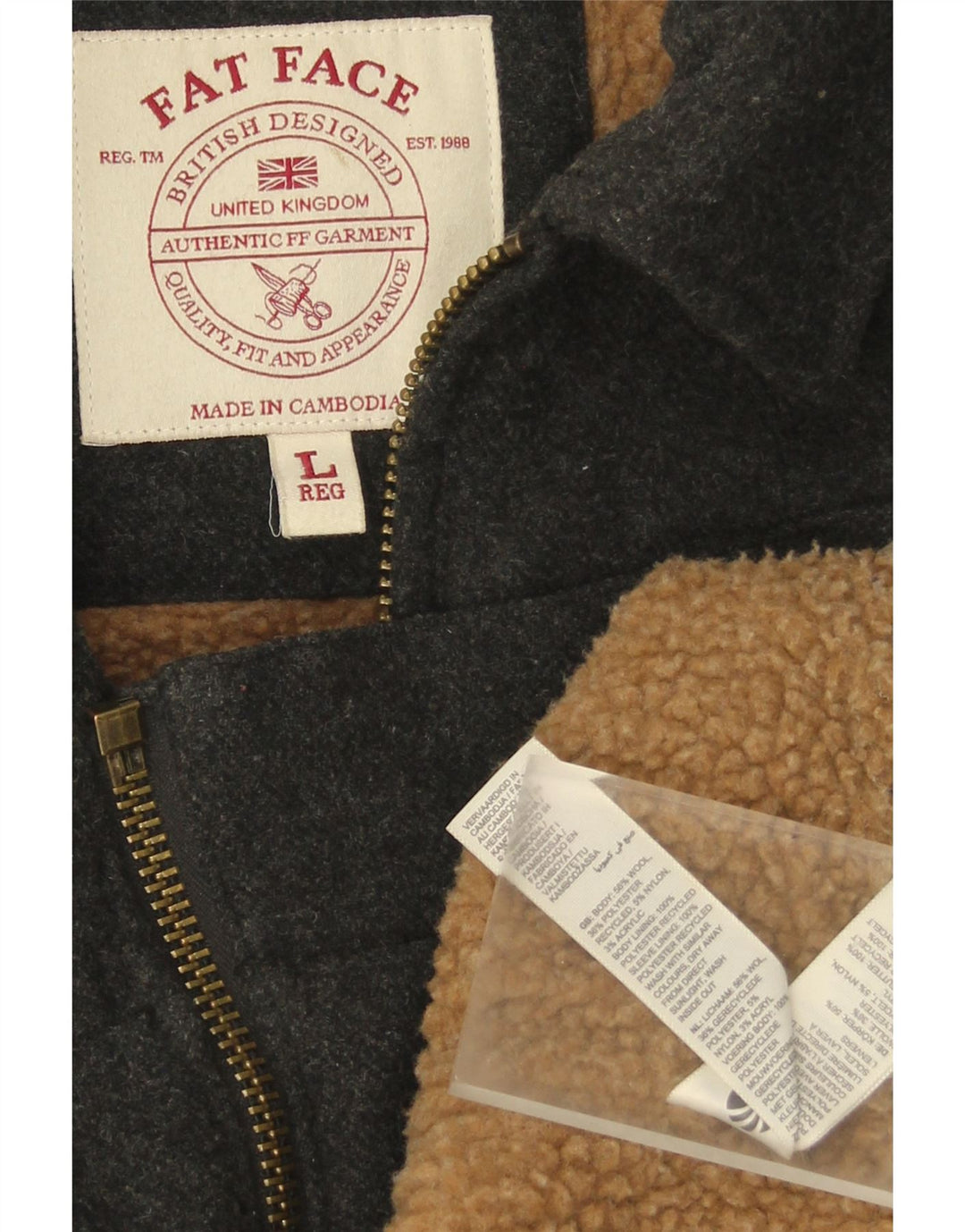 Jaqueta Sherpa masculina Fat Face UK 40 grande lã cinza