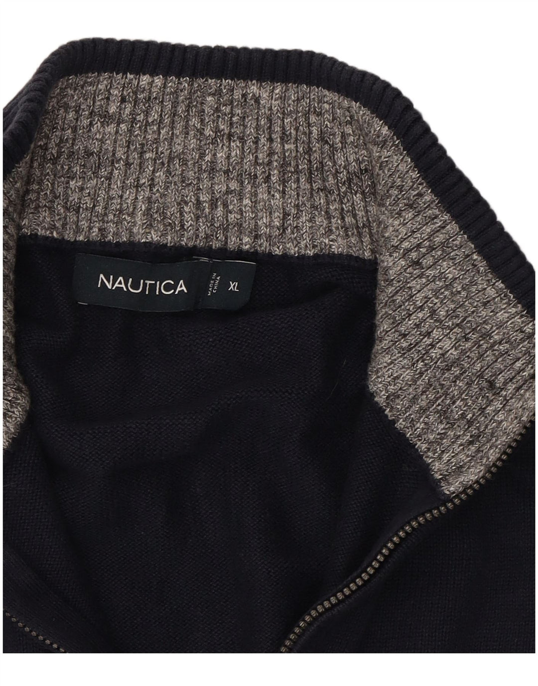 Suéter masculino NAUTICA com zíper e gola XL algodão azul marinho