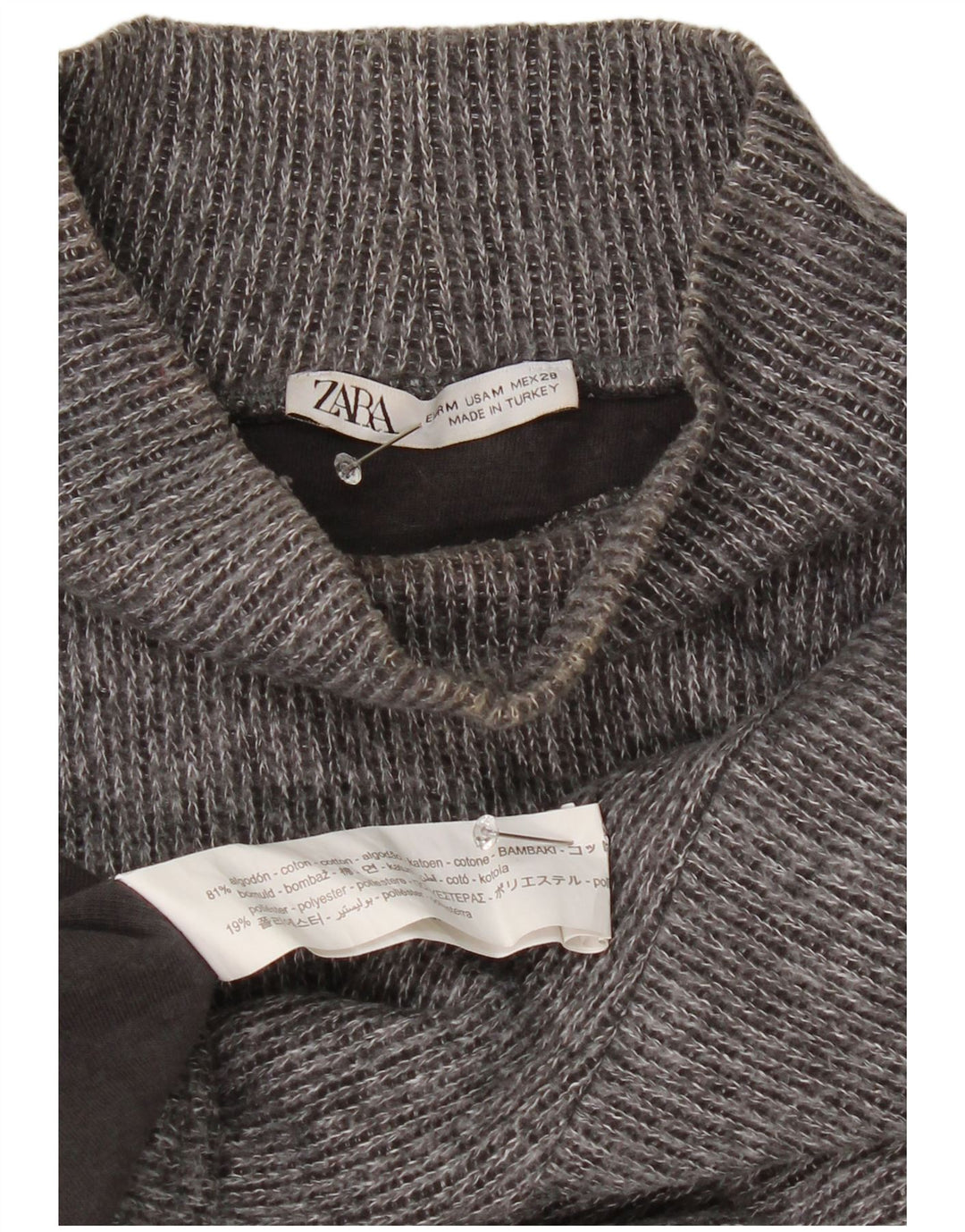 Suéter feminino Zara com gola tartaruga e gola alta Reino Unido 14 cinza médio manchado