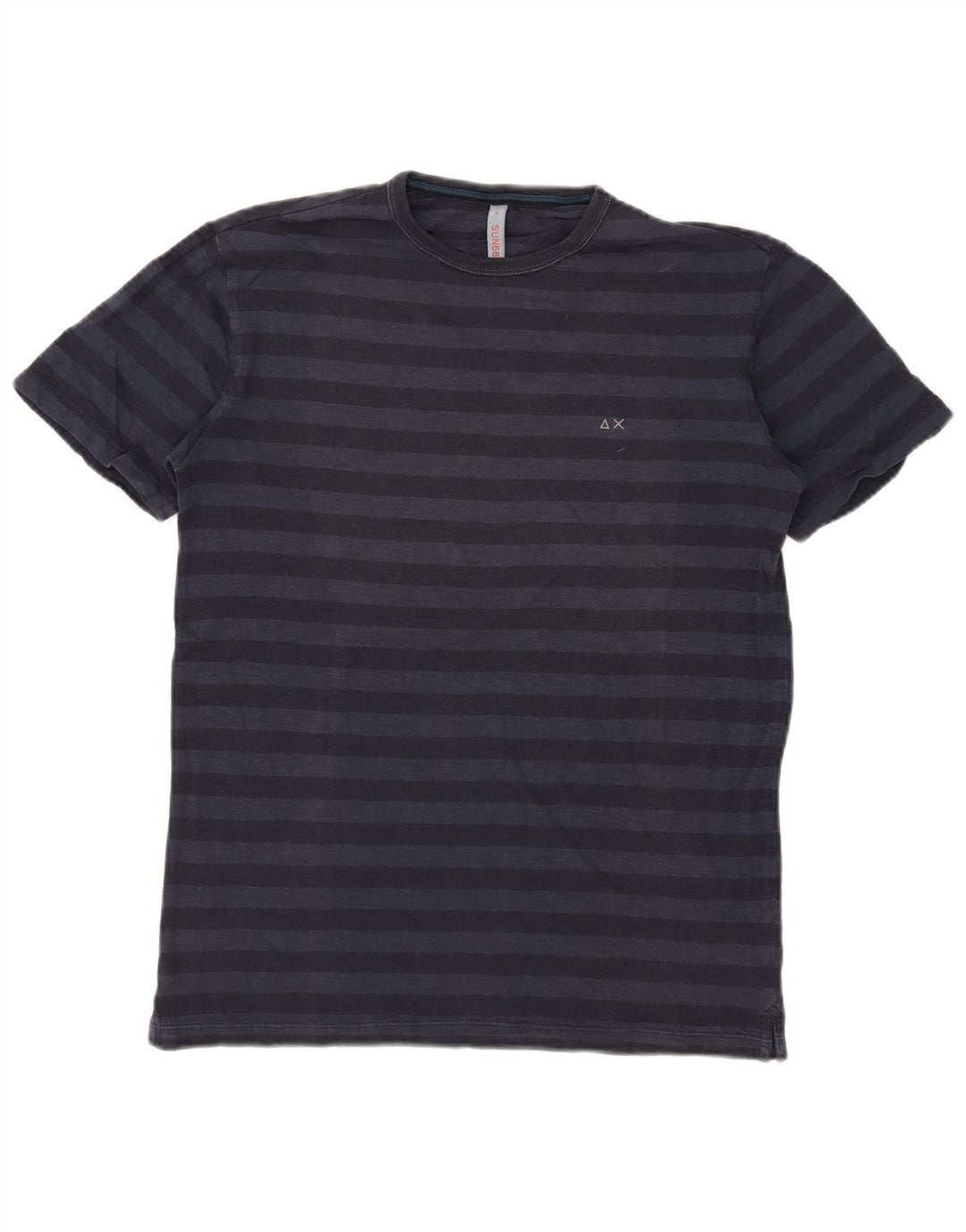 SUN68 Camiseta Masculina Top Médio Algodão Listrado Azul Marinho