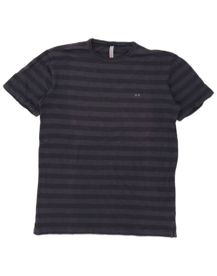 SUN68 Camiseta Masculina Top Médio Algodão Listrado Azul Marinho